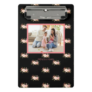 Chic Pink Watercolor Floral Pattern Family Photo Mini Clipboard