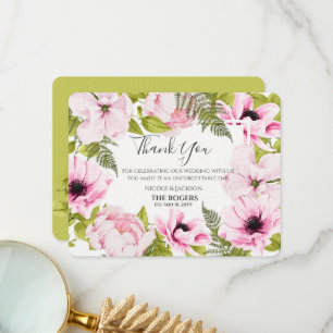 Chic Pink Watercolor Floral Thank You Card