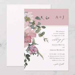 Chic Pink Watercolor Floral Wedding Invitation