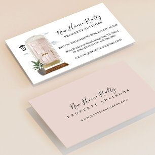 Chic Pink Watercolor Front Door Entranceway Design Business Card