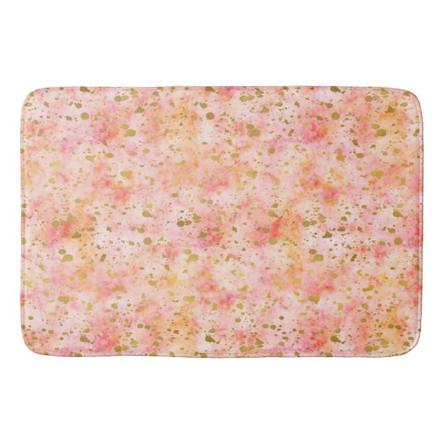 Chic Pink Watercolor Gold Confetti Bath Mat (Front)