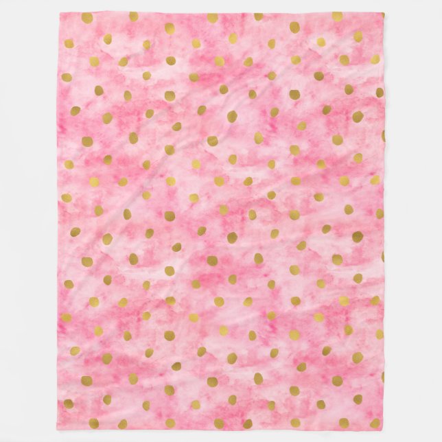 Chic Pink Watercolor Gold Confetti Fleece Blanket (Front)