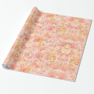 Chic Pink Watercolor Gold Confetti Wrapping Paper
