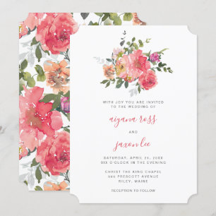 Chic Pink Watercolor Peony Bouquet Wedding Invitation