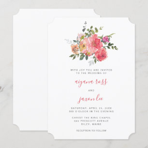 Chic Pink Watercolor Peony Bouquet Wedding Invitation
