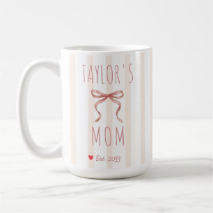 Chic Pink Watercolor Stripes Bow Custom Name Mom Coffee Mug