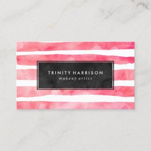 Chic Pink Watercolor Stripes Chalkboard Business Card