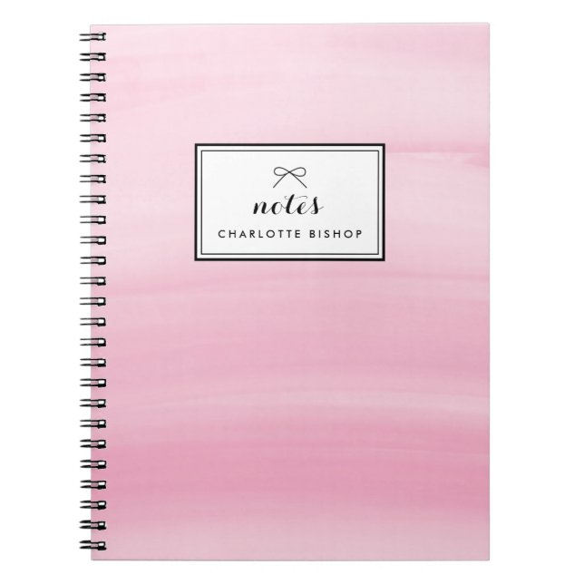 Chic Pink Watercolor Wash Modern Notebook (Front)