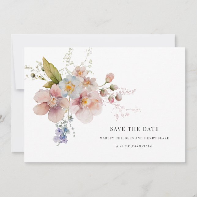 Chic Pink Watercolor Wedding Floral Save the Date  (Front)