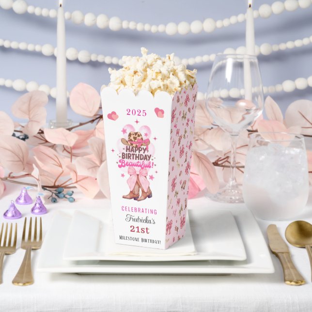 Chic Pink Western Cowgirl Happy Birthday Beautiful Favour Box (Wedding)