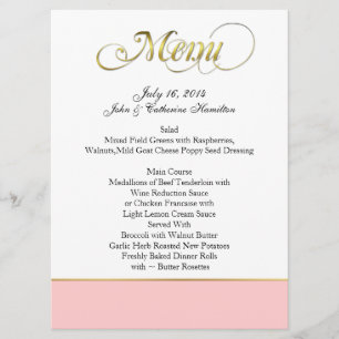 Chic Pink, White, and Gold Custom Wedding Menu