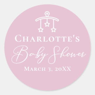 Chic Pink White Baby Shower Minimalist Classic Round Sticker