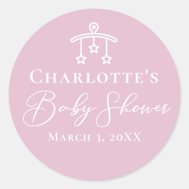 Chic Pink White Baby Shower Minimalist Classic Round Sticker (Front)