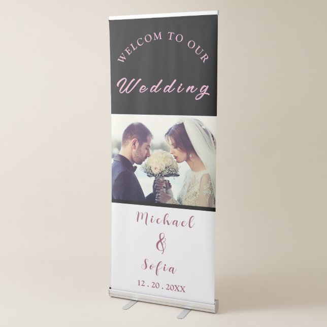 Chic Pink, White & Black Modern Wedding Banner (3/4)