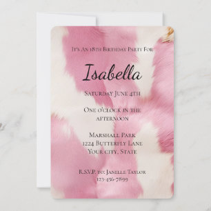 Chic Pink White Cowgirl Cowhide Birthday Invitation