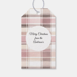 Chic Pink White Cream Plaid Stripes Christmas Gift Tags