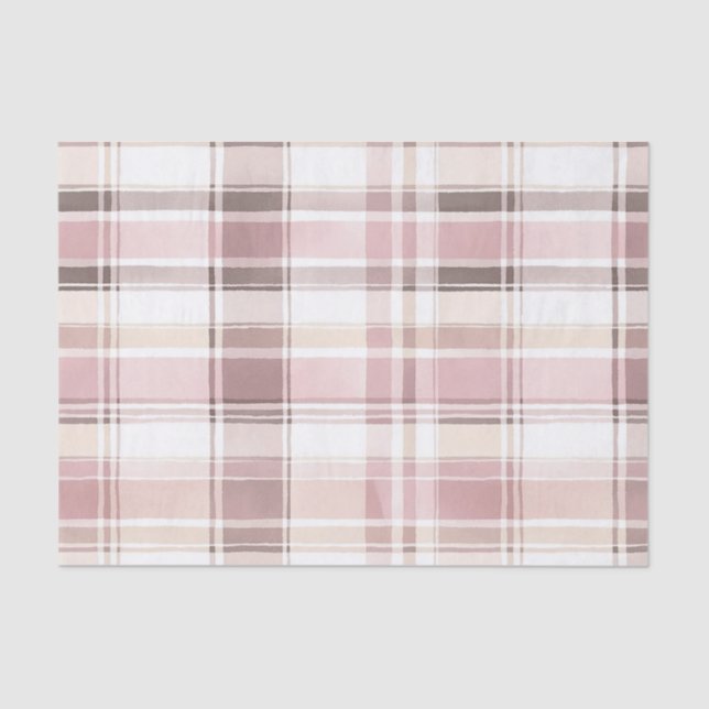 Chic Pink White Cream Plaid Stripes Christmas Tissue Paper (Front)