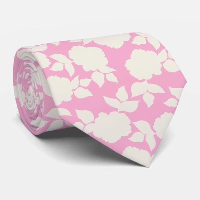 Chic pink &white floral pattern tie (Rolled)