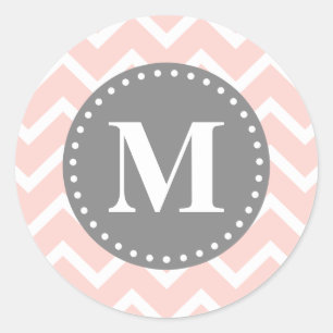 Chic Pink White Grey Zigzag Chevron Monogram Classic Round Sticker