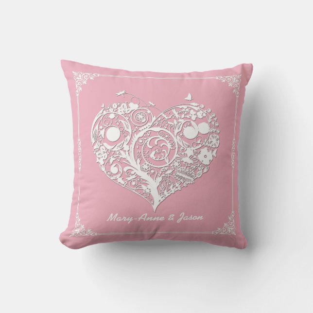 Chic Pink & White Heart Decorator Pillow (Front)