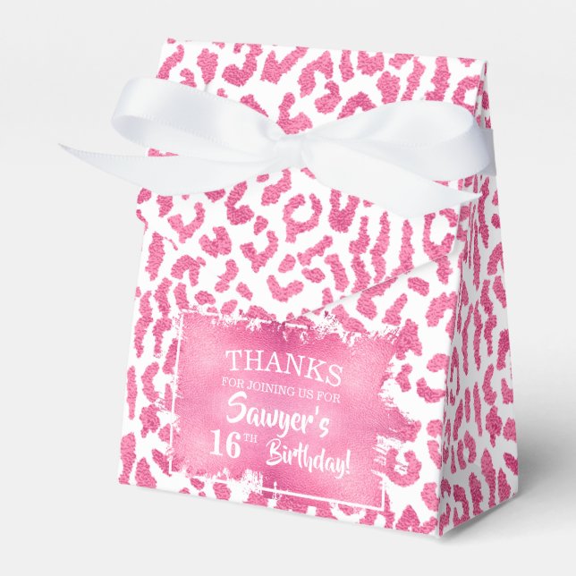 Chic Pink White Leopard Print Favour Box (Front Side)