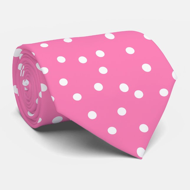Chic Pink White Polka Dots Groom Gift   Tie (Rolled)