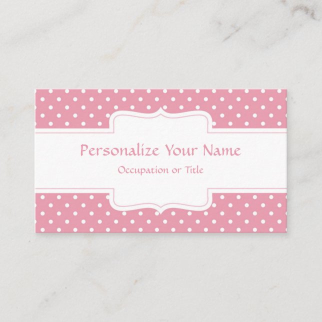 Chic Pink White Polka Dots Retro Business Card (Front)