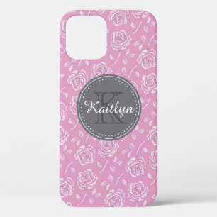 Chic Pink White Rose Pattern iPhone 12 Case