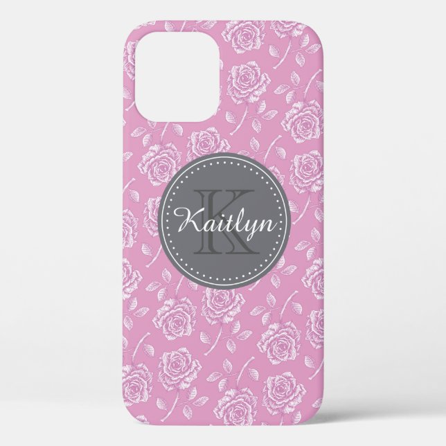 Chic Pink White Rose Pattern Case-Mate iPhone Case (Back)