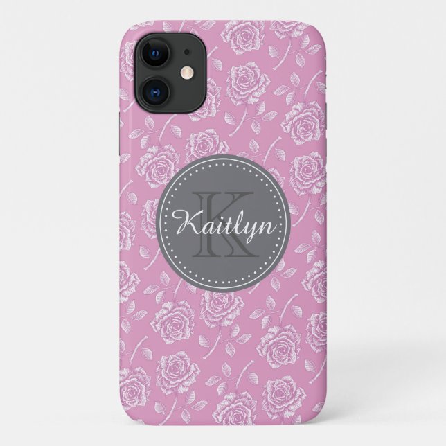 Chic Pink White Rose Pattern Case-Mate iPhone Case (Back)