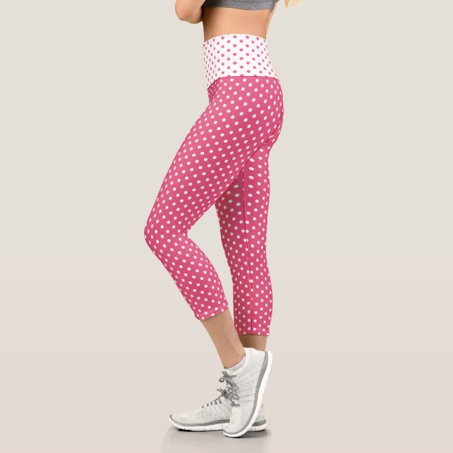 Chic Pink White Small Polka Dots Pattern Fashion Capri Leggings (Left)