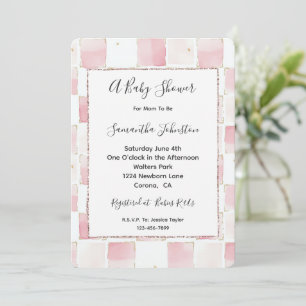 Chic Pink White Squares Baby Shower Invitation