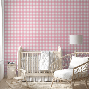 Chic Pink & White Squares Peel & Stick Decor Wallpaper