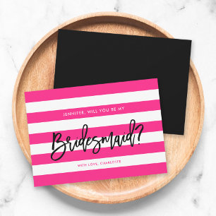 Chic Pink White Stripes Will You Be My Bridesmaid Invitation