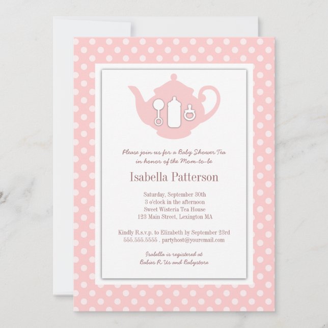 Chic Pink | White Teapot Baby Shower Tea Party Invitation (Front)