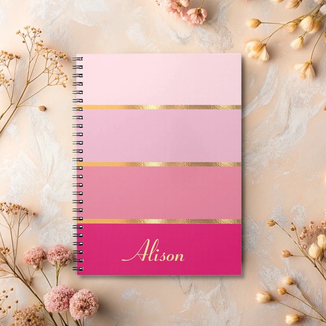 chic pink wide stripes gold Name  Notebook (Creator Uploaded)