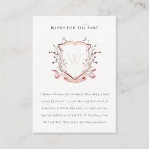 Chic Pink Wildflower Crest Books For Baby Shower Enclosure Card