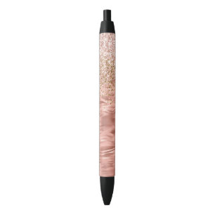 Chic Pink Zebra Print Glitz Black Ink Pen