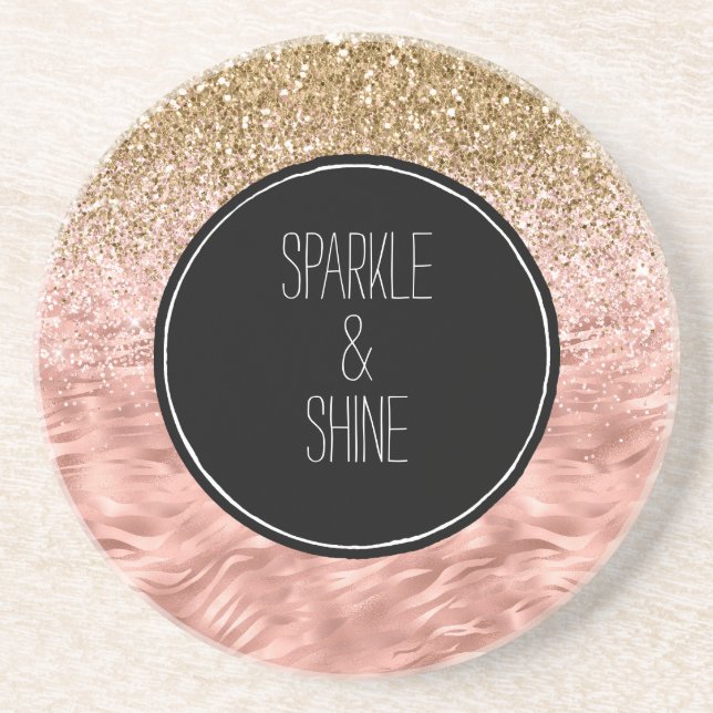 Chic Pink Zebra Print Glitz Coaster (Front)