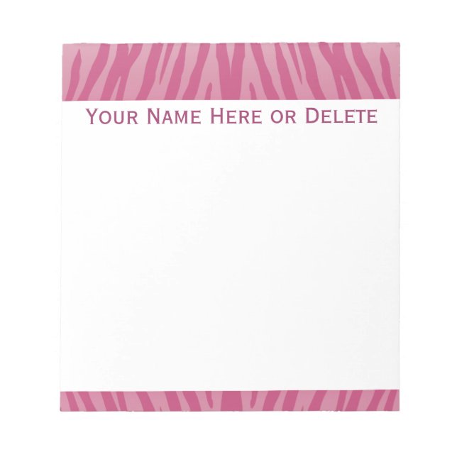 Chic Pink Zebra Stripes Notepad (Front)