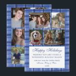 Chic Plaid HANUKKAH Custom 9 Photo Collage Blue Holiday Card<br><div class="desc">Perfect cute card for a fun holiday greeting! Hand made watercolor art for you! FULLY CUSTOMIZABLE! Click on “Personalise” above to edit the text on the front and add your own photos to the front and back. Click "edit using design tool" to adjust the fonts, colours and placements. (check my...</div>