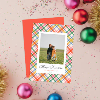 Chic Plaid Modern Christmas Holiday Photo Card