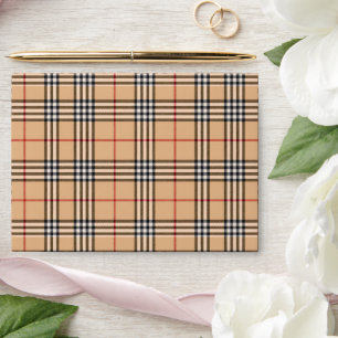 Chic Plaid Warm Tan Base White Black Brown Tartan Envelope
