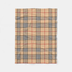 Chic Plaid Warm Tan Base White Black Brown Tartan Fleece Blanket