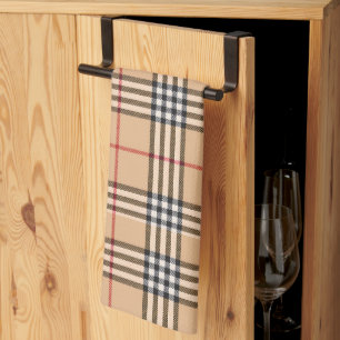 Chic Plaid Warm Tan Base White Black Brown Tartan Tea Towel