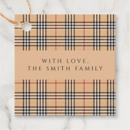 Chic Plaid Warm Tan | Customisable Family Name  Favour Tags