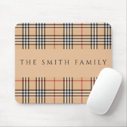 Chic Plaid Warm Tan | Customisable Family Name  Mouse Mat