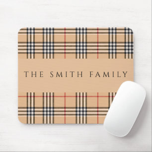 Chic Plaid Warm Tan Customisable Family Name Mouse Mat