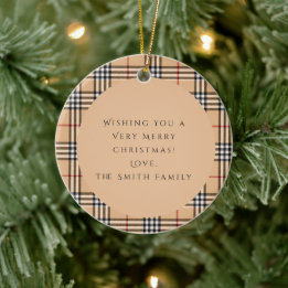 Chic Plaid Warm Tan | Customisable Photo And Text  Ceramic Tree Decoration