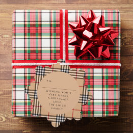 Chic Plaid Warm Tan | Customisable Photo And Text  Tree Decoration Card